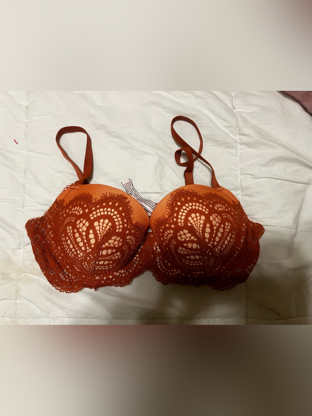 Victoria's Secret Dream Angels Lined Demi Crochet Lace Push-Up Bra — Rust